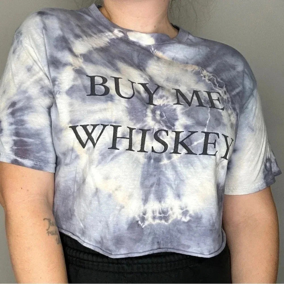 coco + pine Buy Me Whiskey Blue Tie Dye Cropped Shirt - Picture 2 of 8